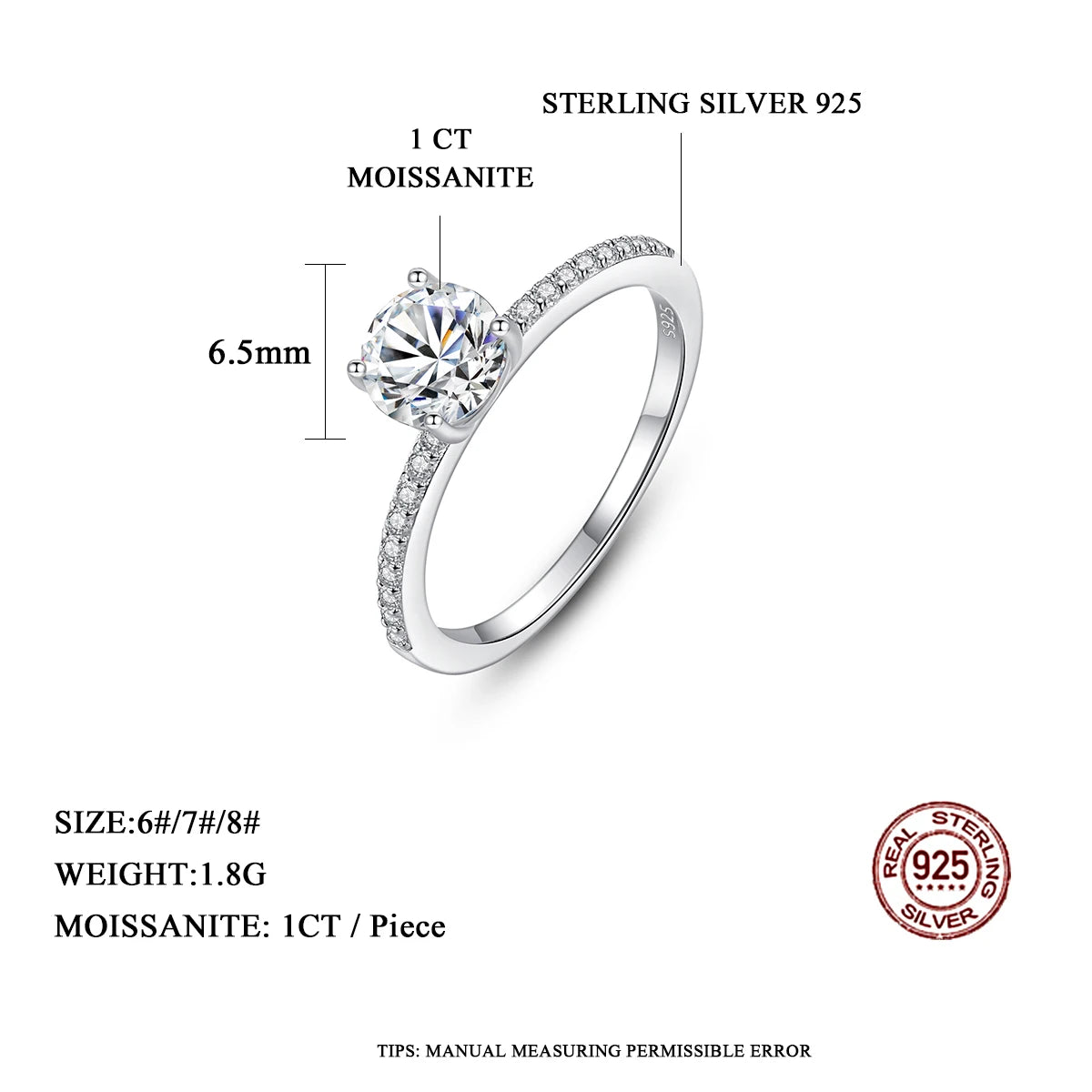 Bague en argent sterling 925 avec Moissanite 1 carat - Boutique ÉclatsChic