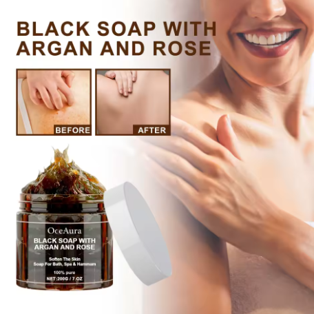 Savon Noir OCEAURA Argan et Rose - Boutique ÉclatsChic